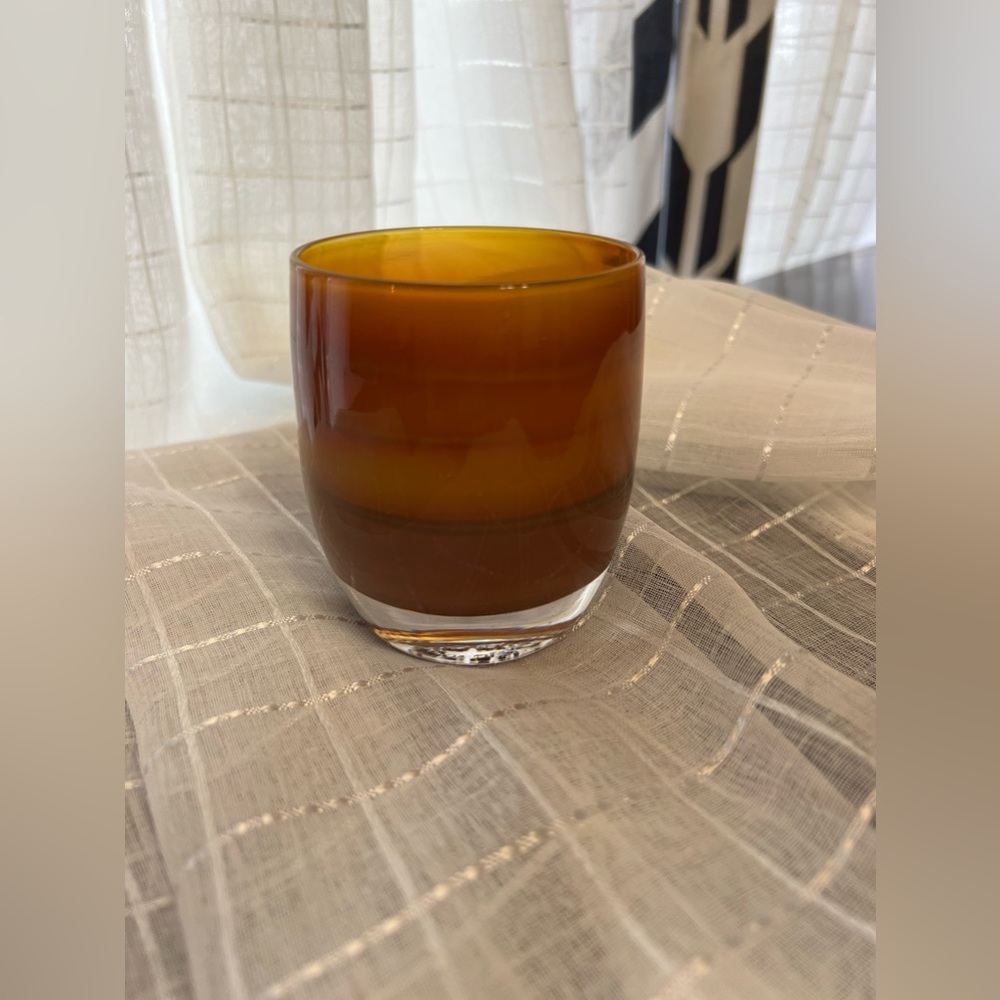 Glassybaby Votive Candle Holder pre-triskelion tan brown cream multi stripe